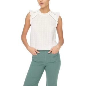 J.Crew White Flutter-Sleeve Cotton Clip Top Blouse NWT Size M